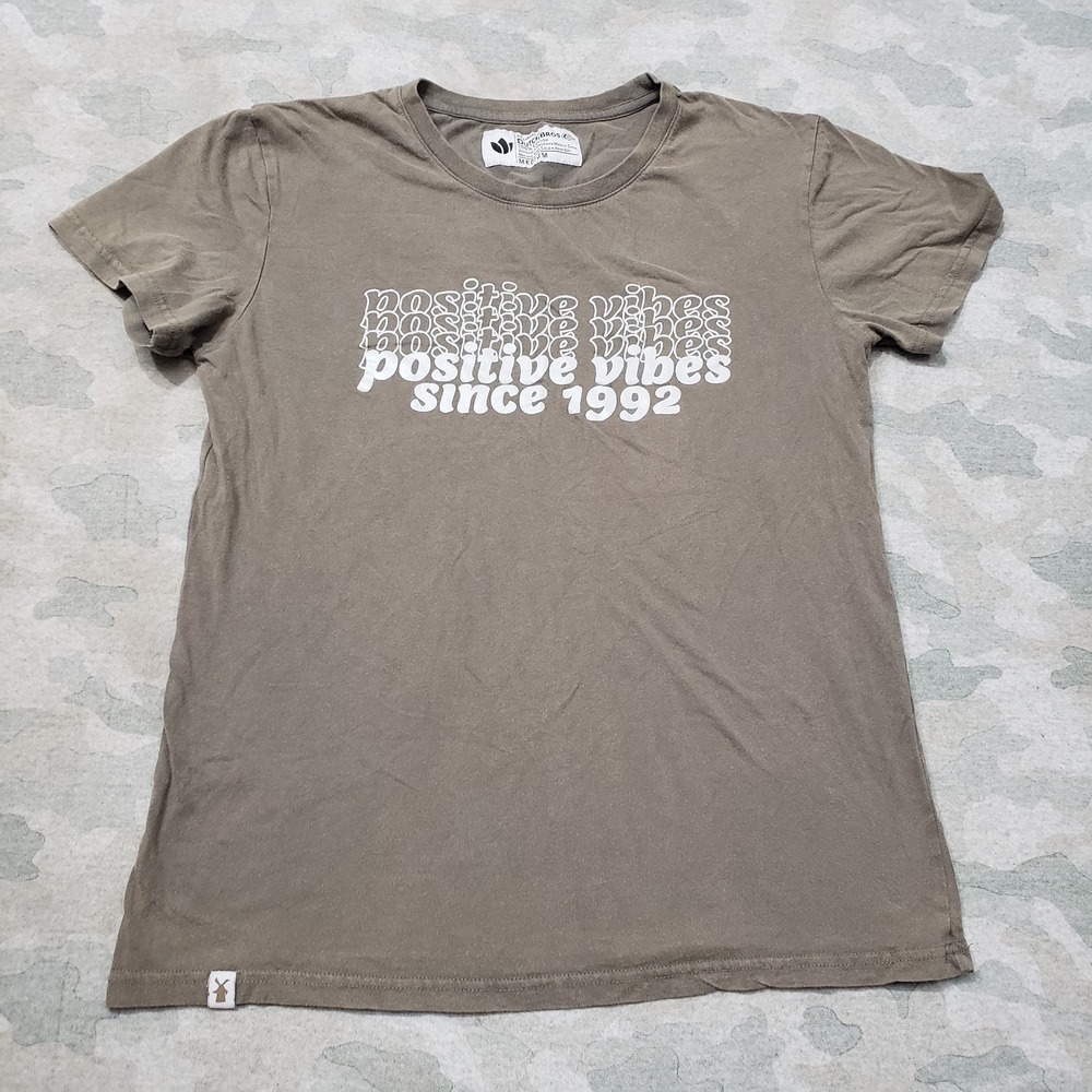 Dutch Bros Coffee Top Womens Medium Green Short Sleeve Positive Vibes